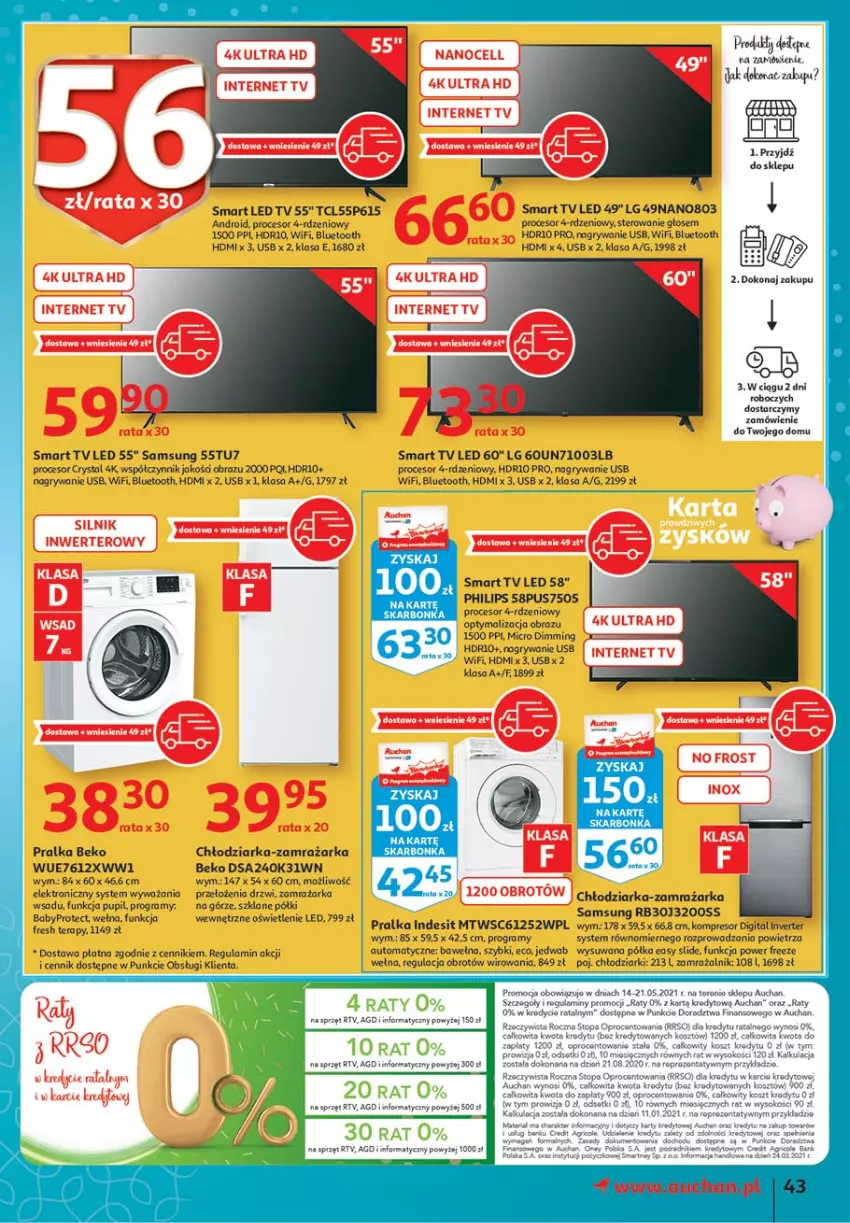 Gazetka promocyjna Auchan - 25 Urodziny #4 Hipermarkety - ważna 14.05 do 21.05.2021 - strona 43 - produkty: Beko, Chłodziarka, Drzwi, Gra, Gry, Indesit, Kompresor, LED TV, LG, Obraz, Philips, Półka, Pralka, Procesor, Samsung, Smart tv, Tera, Wełna, Zamrażarka