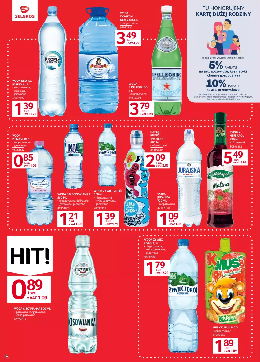 Gazetka promocyjna Selgros - Oferta spożywcza - ważna 01.06 do 14.06.2023 - strona 20 - produkty: Cisowianka, Herbapol, Kubuś, Kubuś Waterrr, Mus, Nałęczowianka, Napoje, Prima, Primavera, Syrop, Syropy, Woda