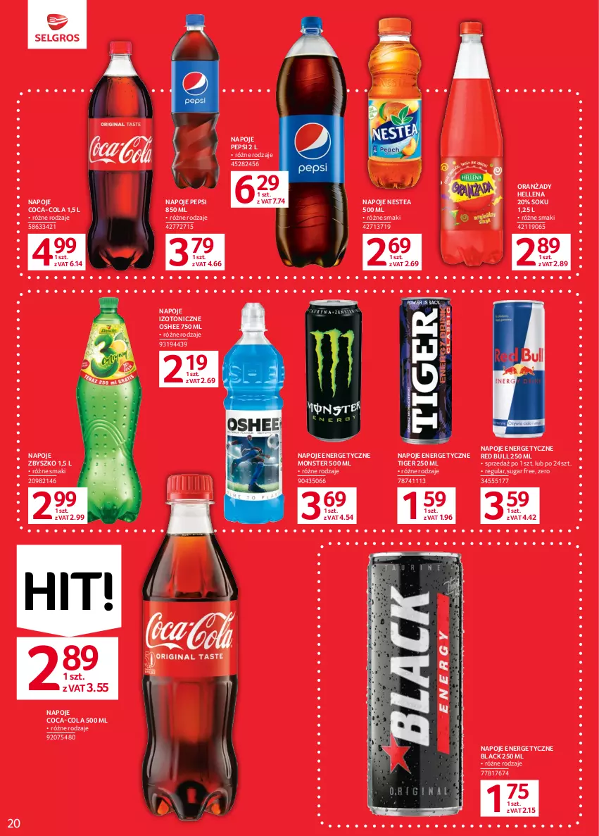 Gazetka promocyjna Selgros - Oferta spożywcza - ważna 01.06 do 14.06.2023 - strona 22 - produkty: Coca-Cola, Hellena, Lack, Napoje, Nestea, Oshee, Pepsi, Red Bull, Sok, Tiger