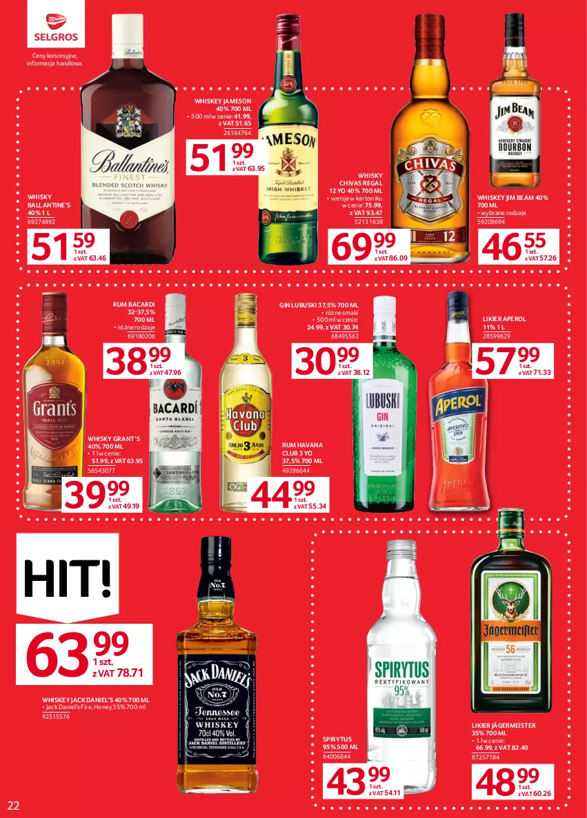 Gazetka promocyjna Selgros - Oferta spożywcza - ważna 01.06 do 14.06.2023 - strona 24 - produkty: Aperol, Bacardi, Gin, Gra, Jameson, Jim Beam, Likier, Rum, Tonik, Whiskey, Whisky