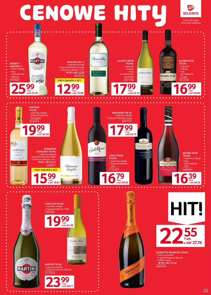 Gazetka promocyjna Selgros - Oferta spożywcza - ważna 01.06 do 14.06.2023 - strona 25 - produkty: Carlo Rossi, Martini, Mionetto, Mogen David, Por, Portada, Prosecco, Winiarnia Zamojska