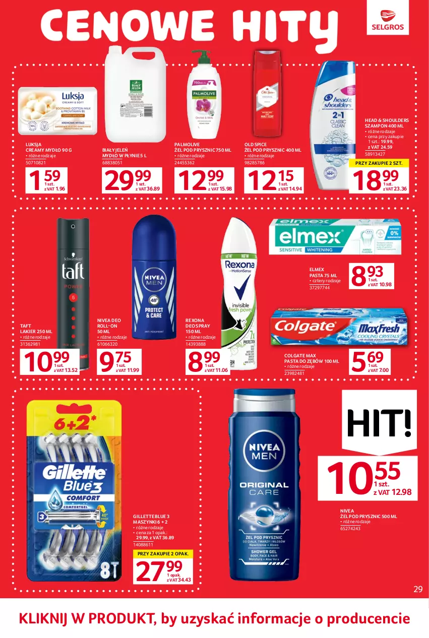 Gazetka promocyjna Selgros - Oferta spożywcza - ważna 01.06 do 14.06.2023 - strona 31 - produkty: Biały Jeleń, Colgate, Elmex, Gillette, Lakier, LG, Luksja, Mydło, Mydło w płynie, Nivea, Old Spice, Palmolive, Pasta do zębów, Rexona, Szampon, Taft