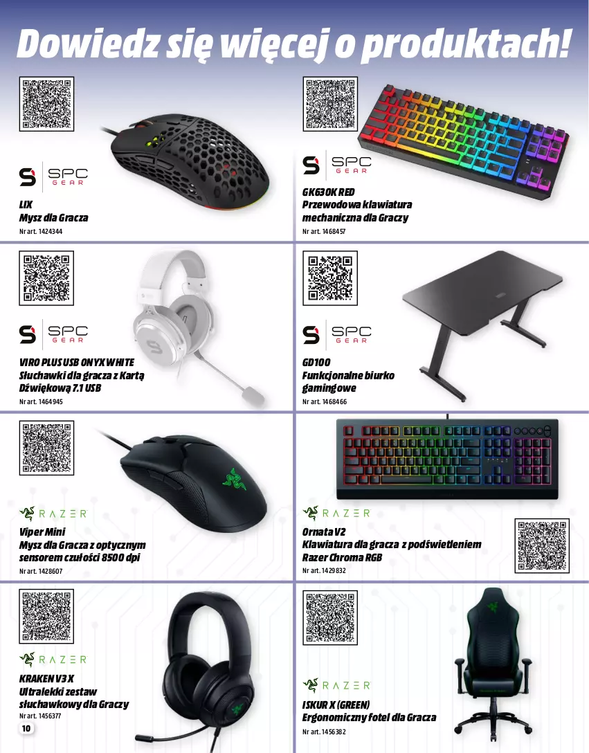 Gazetka promocyjna Media Markt - Gazetka Media Markt - ważna 01.09 do 30.09.2022 - strona 10 - produkty: Biurko, Fotel, Gra, Klawiatura, Mysz, Razer, Słuchawki