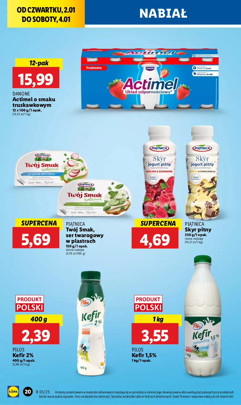 Gazetka promocyjna Lidl - GAZETKA - ważna 02.01 do 04.01.2025 - strona 24 - produkty: Actimel, Danone, Kefir, Piątnica, Pilos, Ser, Ser twarogowy, Twój Smak