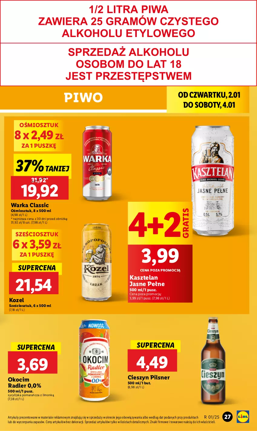 Gazetka promocyjna Lidl - GAZETKA - ważna 02.01 do 04.01.2025 - strona 35 - produkty: Gra, Kasztelan, Koc, Kozel, Okocim, Piwo, Radler, Warka