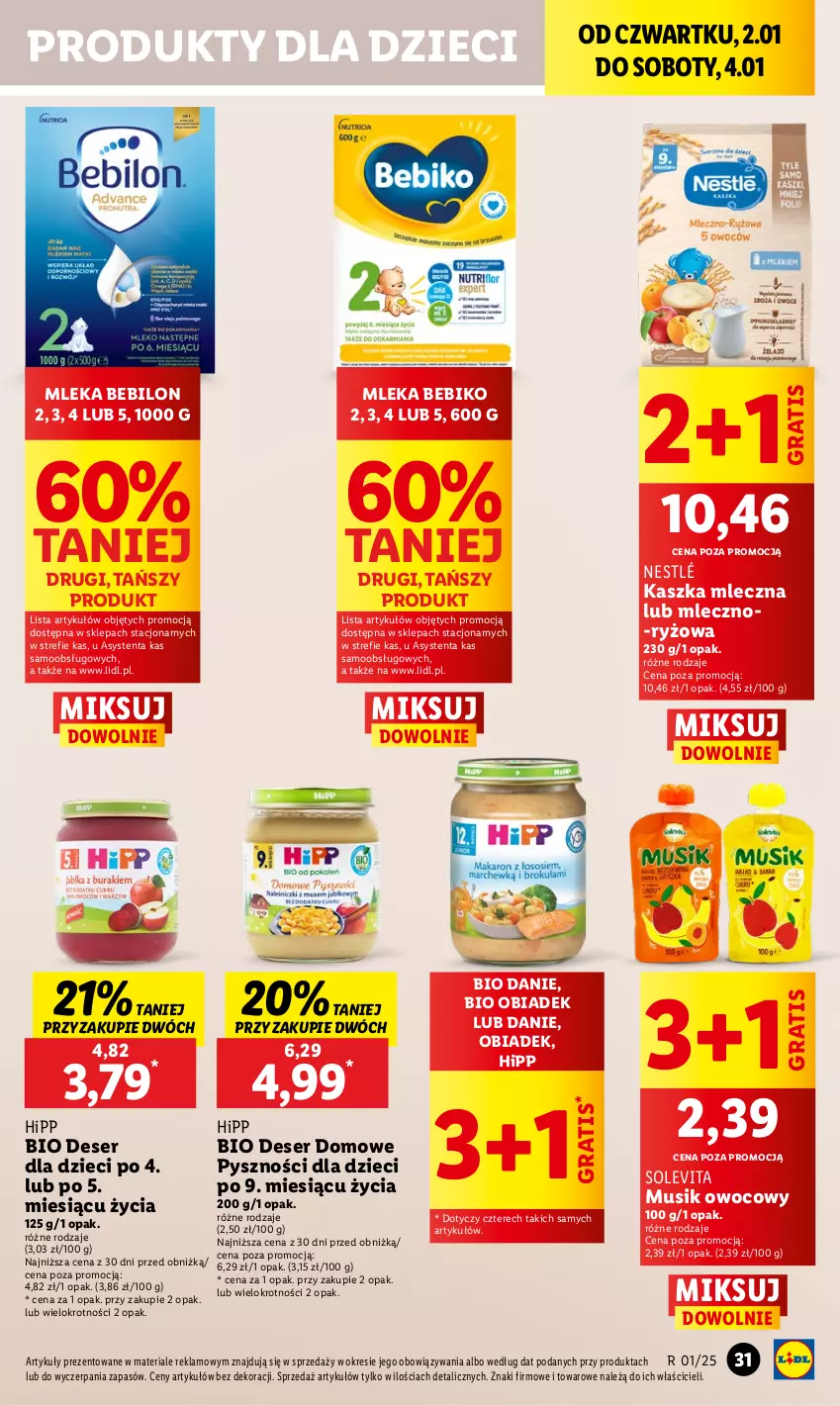 Gazetka promocyjna Lidl - GAZETKA - ważna 02.01 do 04.01.2025 - strona 37 - produkty: Bebiko, BEBILON, Deser, Dzieci, Gra, HiPP, Hipp Bio, Mus, Nestlé, Ryż, Ser