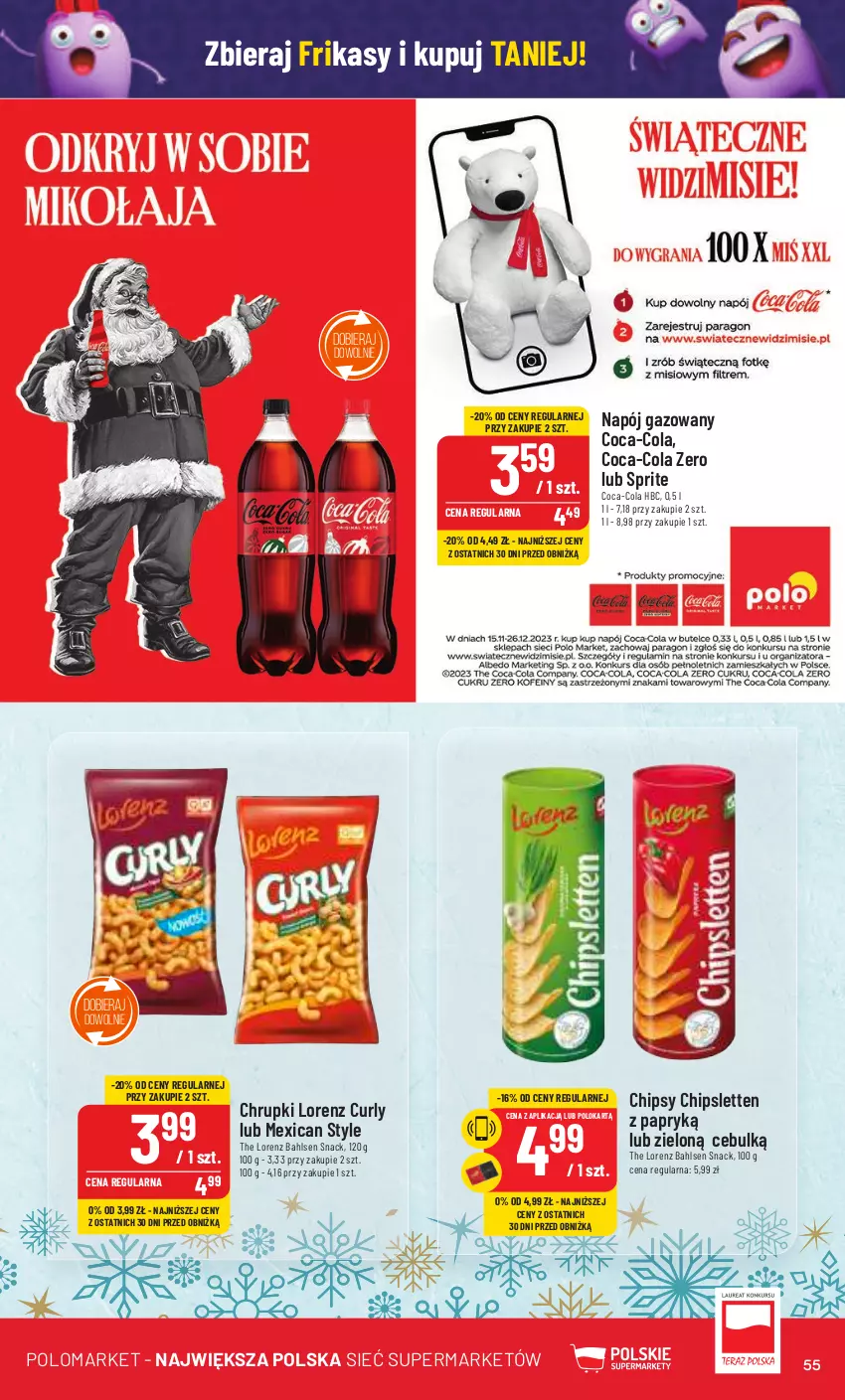 Gazetka promocyjna PoloMarket - Gazetka pomocyjna - ważna 13.12 do 19.12.2023 - strona 55 - produkty: Chipsy, Chrupki, Coca-Cola, Lorenz, Napój, Napój gazowany, Sprite