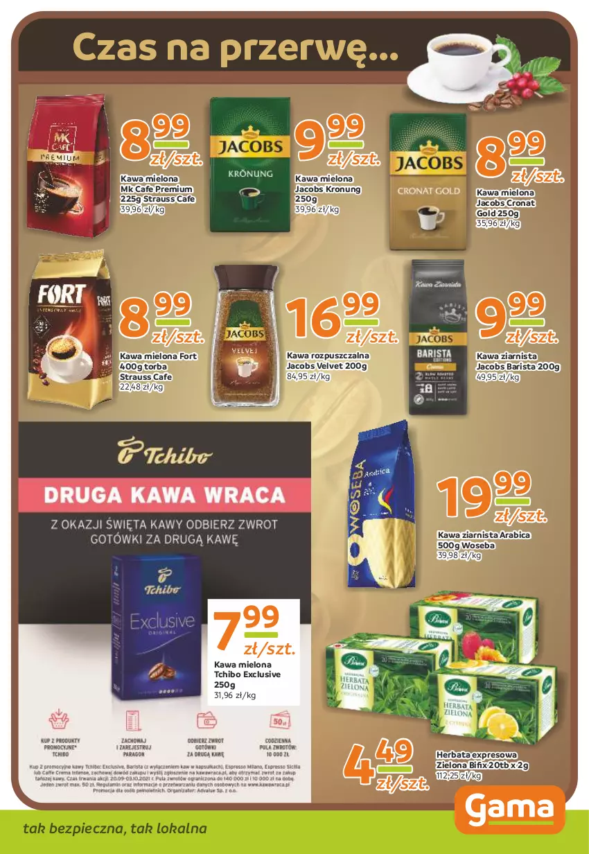 Gazetka promocyjna Gama - Gazetka Gama - ważna 16.09 do 27.09.2021 - strona 5 - produkty: BIC, Herbata, Jacobs, Jacobs Velvet, Kawa, Kawa mielona, Kawa rozpuszczalna, Kawa ziarnista, Piec, Tchibo, Torba, Velvet, Woseba