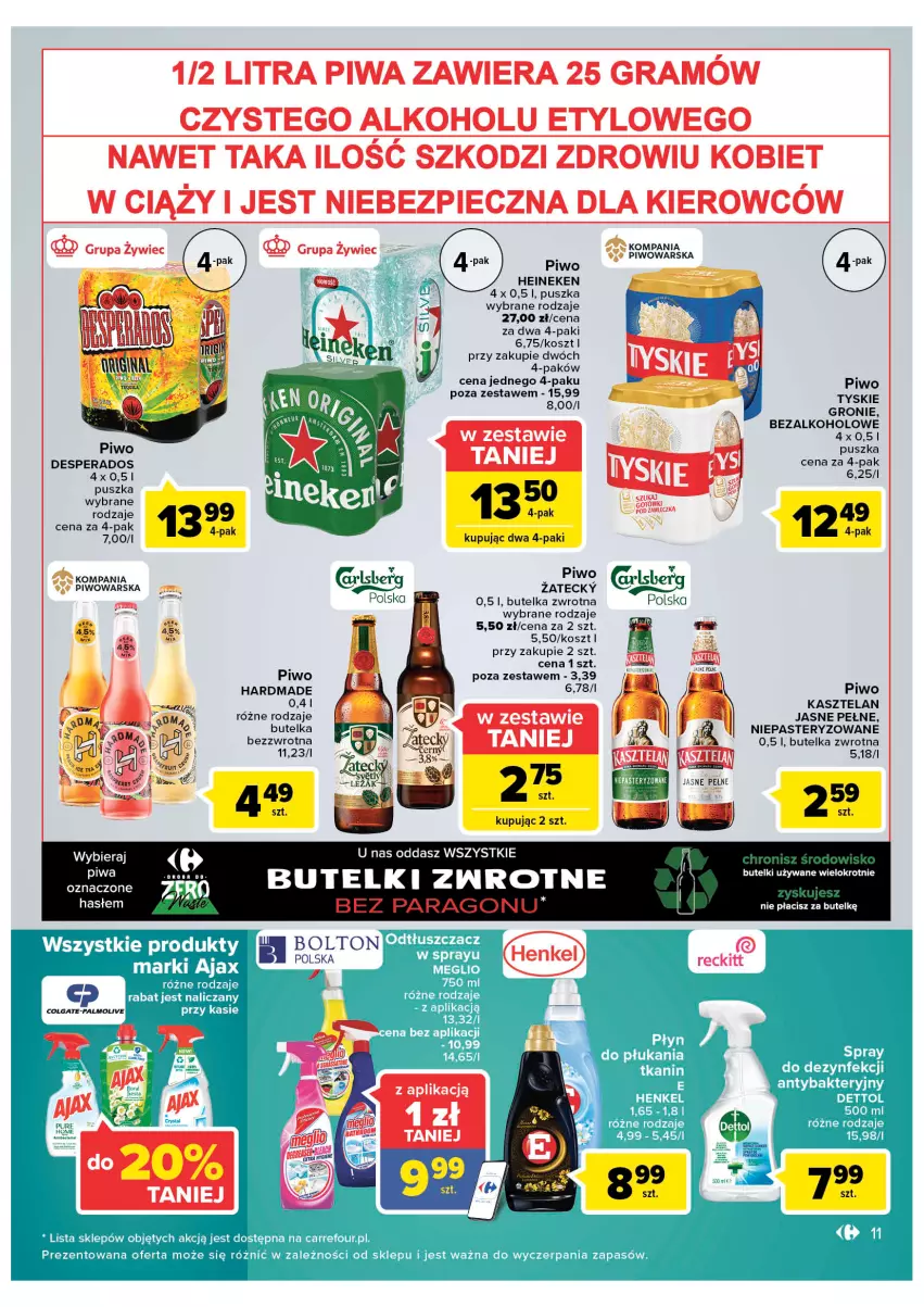 Gazetka promocyjna Carrefour - Gazetka Market ZyskOferty - ważna 16.05 do 21.05.2022 - strona 11 - produkty: Desperados, Gra, Heineken, Kasztelan, Kosz, Piec, Piwa, Piwo, Tyskie