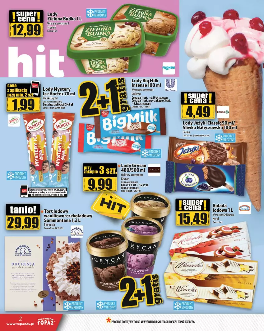 Gazetka promocyjna Topaz - Gazetka - ważna 08.08 do 14.08.2024 - strona 2 - produkty: Gry, Jeżyki, LANA, LG, Lody, Ogród, Rolada, Top