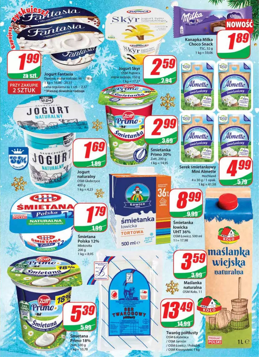 Gazetka promocyjna Dino - Gazetka - ważna 21.12 do 27.12.2022 - strona 15 - produkty: Almette, Danone, Fa, Fanta, Hochland, Jogurt, Jogurt naturalny, Maślanka, Milka, Mleko, Mlekovita, Ser, Serek, Twaróg, Twaróg półtłusty, Zott