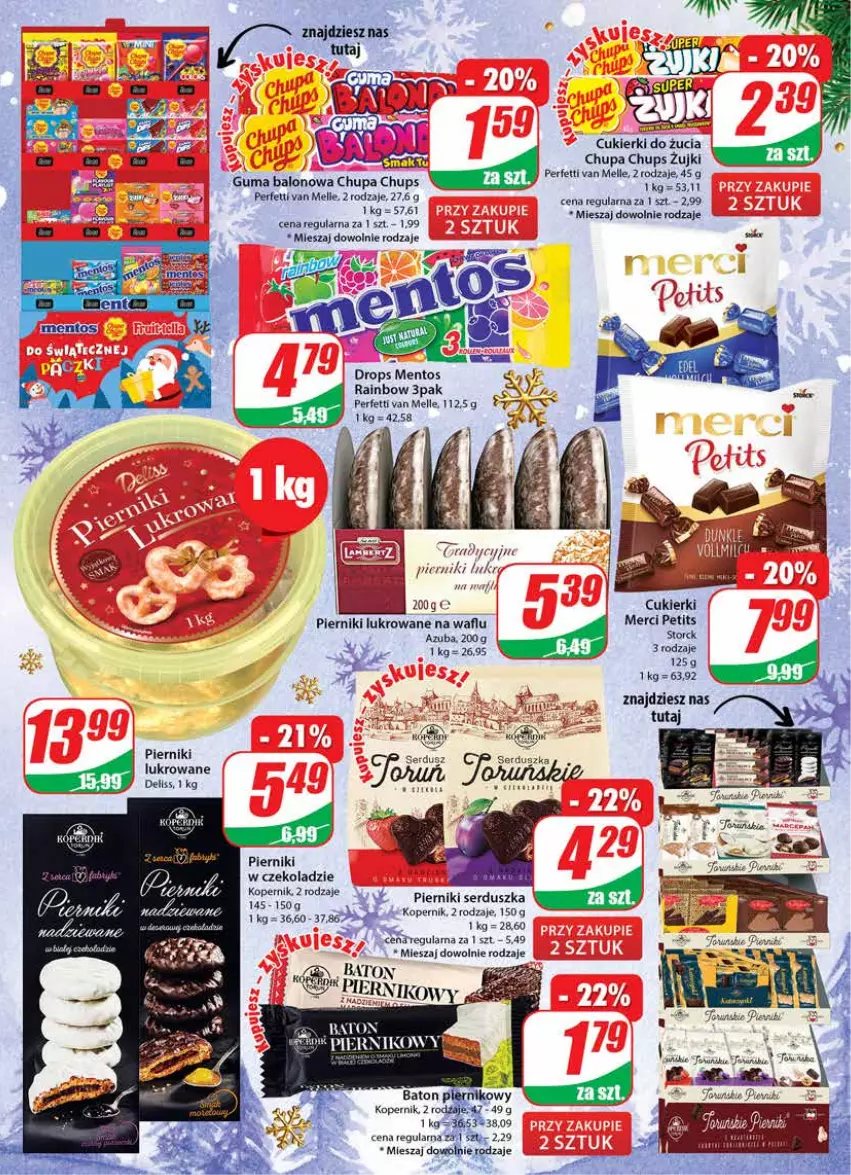 Gazetka promocyjna Dino - Gazetka - ważna 21.12 do 27.12.2022 - strona 5 - produkty: Baton, Chupa Chups, Cukier, Cukierki, Deliss, Mentos, Merci, Piernik, Pierniki w czekoladzie, Ser