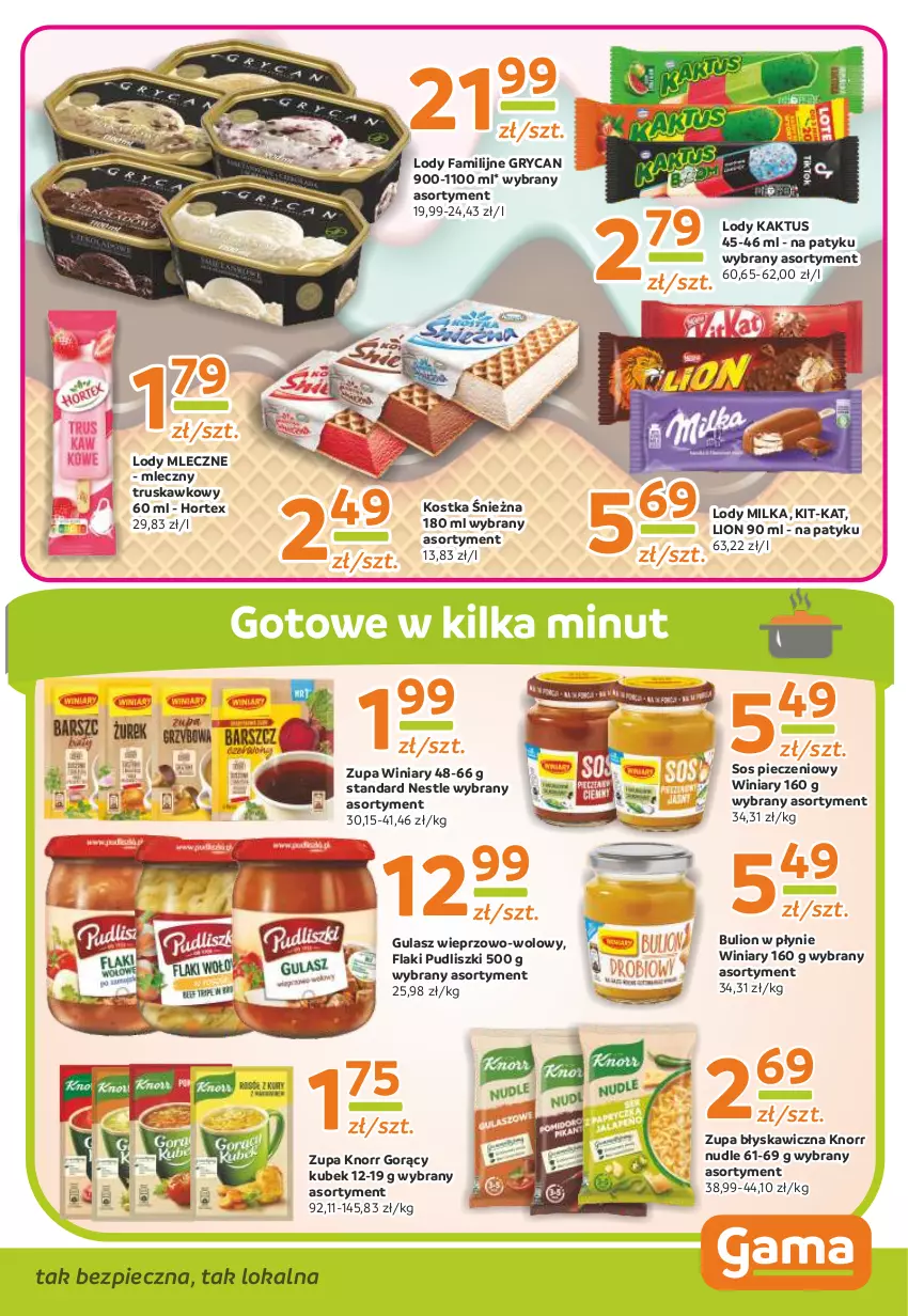 Gazetka promocyjna Gama - Gazetka Gama - ważna 19.06.2023 do 06.06.2024 - strona 7 - produkty: Bulion, Fa, Flaki, Gry, Hortex, Kaktus, Knorr, Kubek, Lion, Lody, Milka, Piec, Pudliszki, Sos, Sos pieczeniowy, Winiary, Zupa