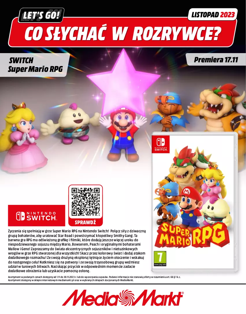 Gazetka promocyjna Media Markt - Gazetka Media Markt - ważna 01.11 do 30.11.2023 - strona 1 - produkty: Gin, Gra, Nintendo Switch, O nas, Ser, Tera, Top