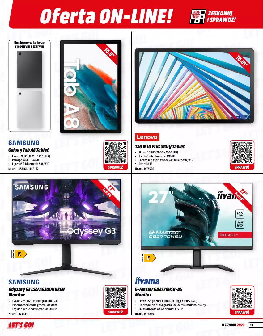 Gazetka promocyjna Media Markt - Gazetka Media Markt - ważna 01.11 do 30.11.2023 - strona 11 - produkty: Fa, Gala, Gra, Monitor, Tablet, Top