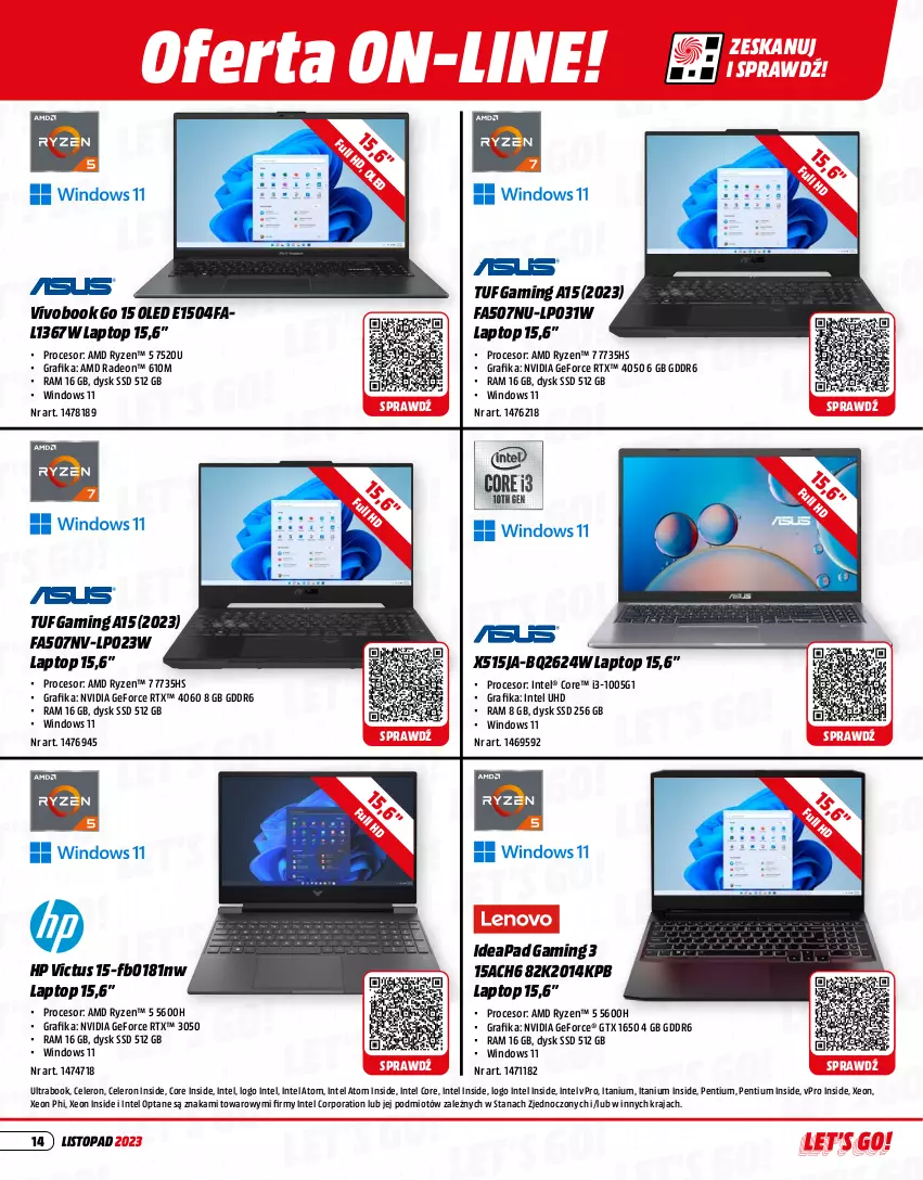 Gazetka promocyjna Media Markt - Gazetka Media Markt - ważna 01.11 do 30.11.2023 - strona 14 - produkty: Fa, Gra, Grafika, HP, Intel, K2, Pentium, Por, Procesor, Radeon, Top