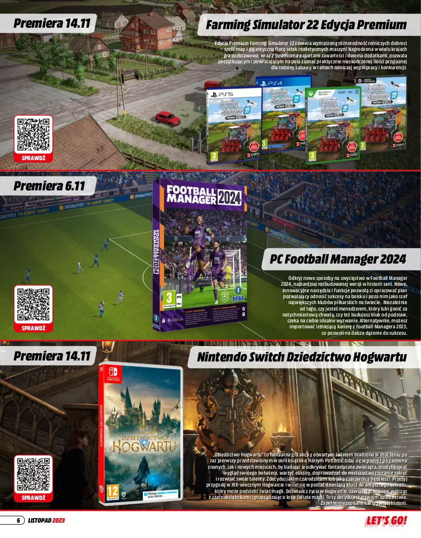 Gazetka promocyjna Media Markt - Gazetka Media Markt - ważna 01.11 do 30.11.2023 - strona 6 - produkty: Fa, Fanta, Farming Simulator, Football Manager, Gra, Kret, Nintendo Switch, Por, Rama, Ser, Tera, Top, Zwierzęta