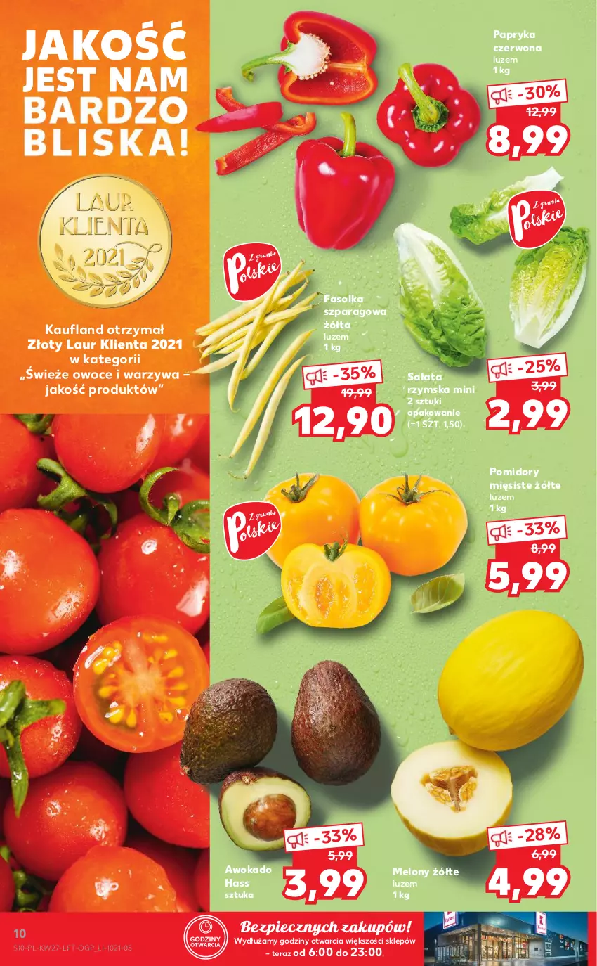 Gazetka promocyjna Kaufland - OFERTA TYGODNIA - ważna 08.07 do 14.07.2021 - strona 10 - produkty: Fa, Laur, Melon, Owoce, Papryka, Papryka czerwona, Piec, Pomidory, Sałat, Tera, Warzywa