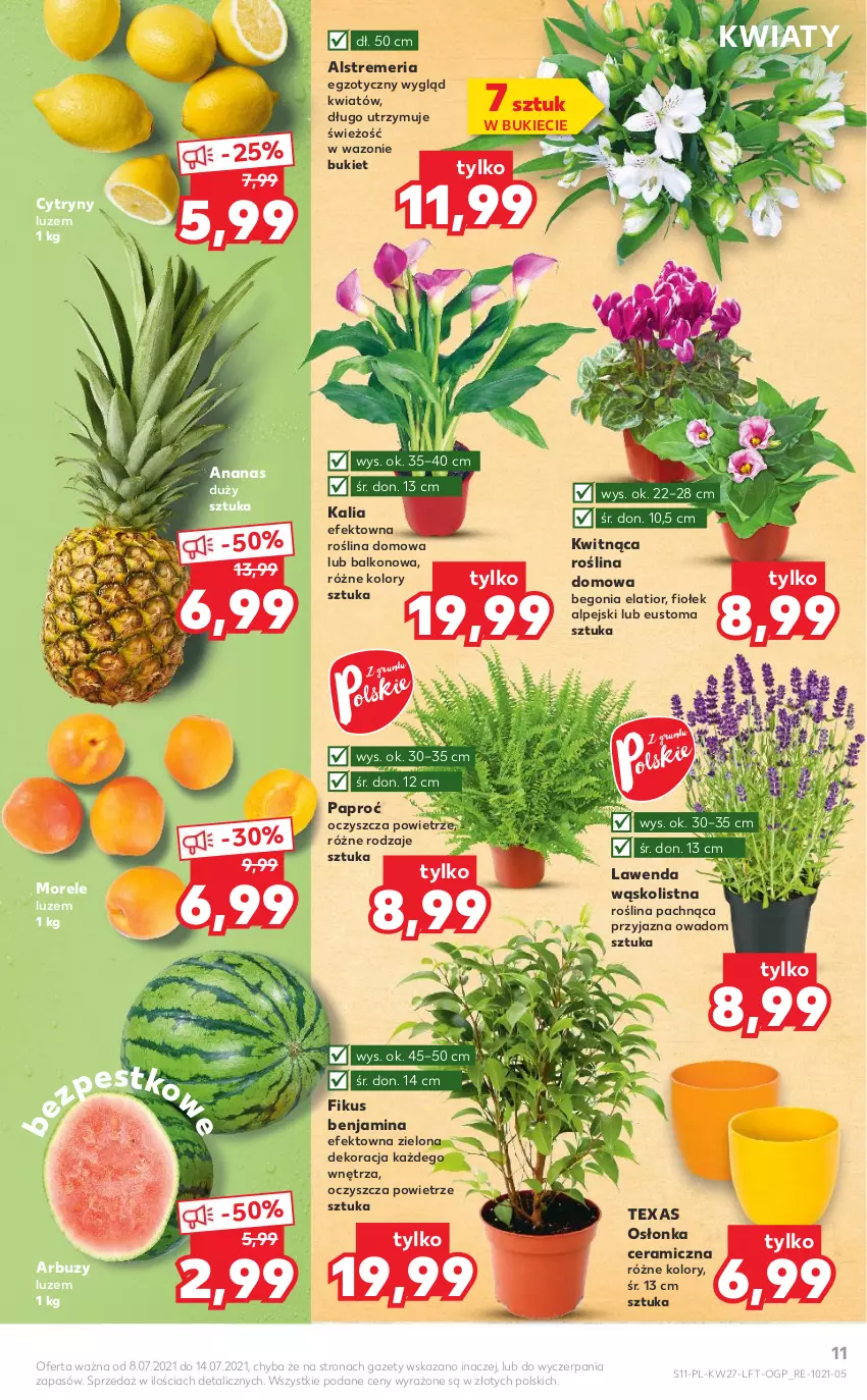 Gazetka promocyjna Kaufland - OFERTA TYGODNIA - ważna 08.07 do 14.07.2021 - strona 11 - produkty: Ananas, Arbuz, Bukiet, Cytryny, Osłonka, Wazon