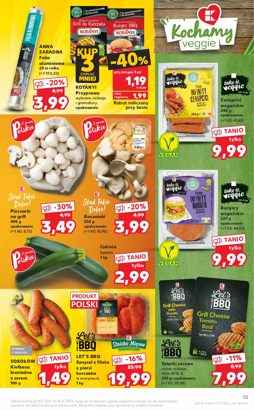 Gazetka promocyjna Kaufland - OFERTA TYGODNIA - ważna 08.07 do 14.07.2021 - strona 15 - produkty: Boczniak, Burger, Folia aluminiowa, Gra, Grill, Kiełbasa, Kiełbasa biesiadna, Kotányi, Kurczak, Piec, Rama, Ser, Sok, Sokołów