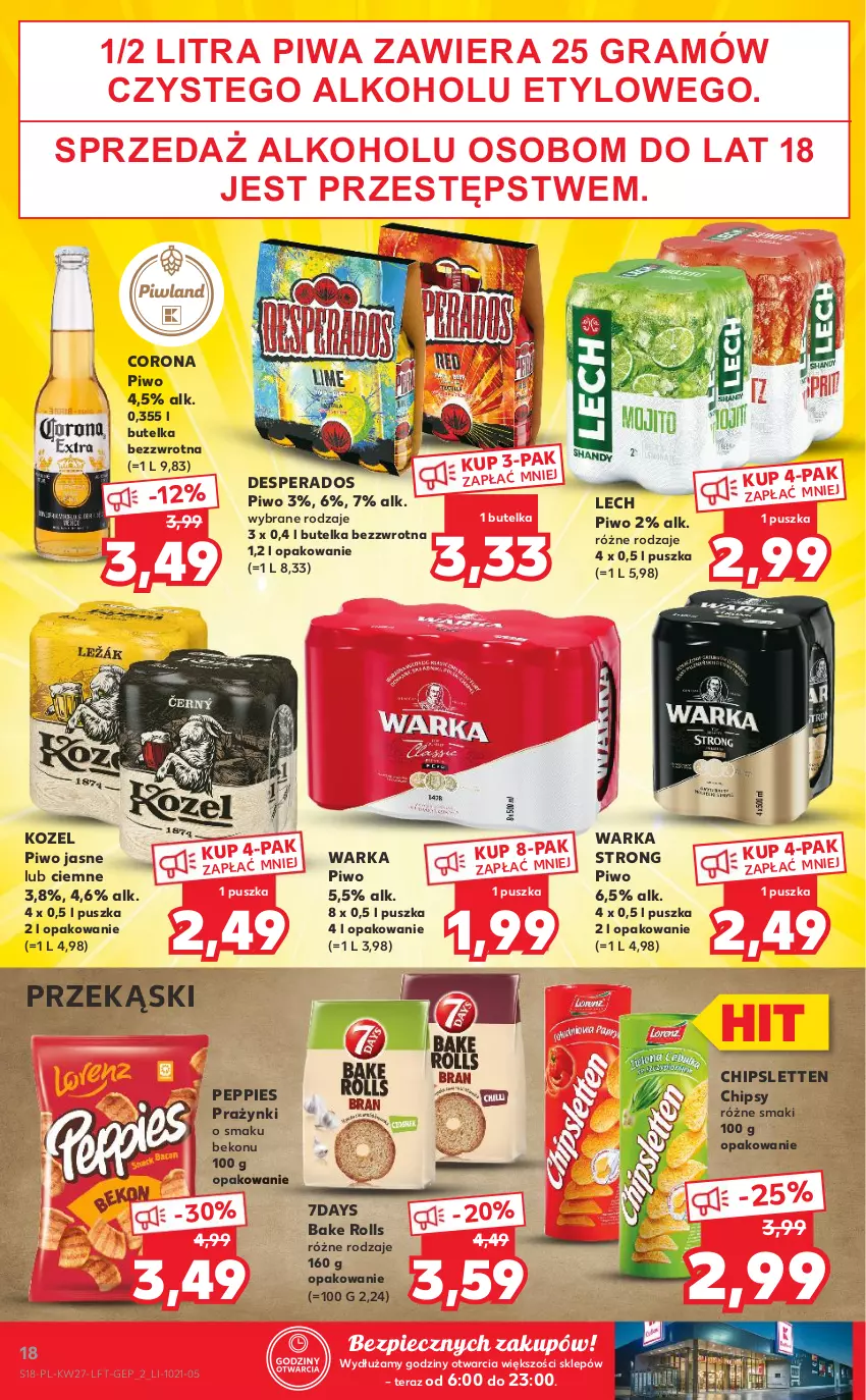 Gazetka promocyjna Kaufland - OFERTA TYGODNIA - ważna 08.07 do 14.07.2021 - strona 18 - produkty: Bake Rolls, Beko, Chipsy, Desperados, Gra, Kozel, Piec, Piwa, Piwo, Piwo jasne, Tera, Warka