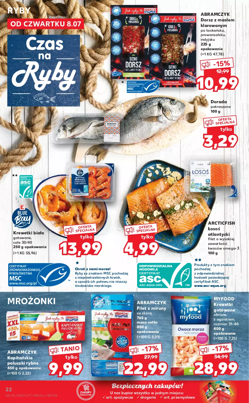 Gazetka promocyjna Kaufland - OFERTA TYGODNIA - ważna 08.07 do 14.07.2021 - strona 22 - produkty: Dorsz, Krewetki, Omega-3, Paluszki rybne, Piec, Sok