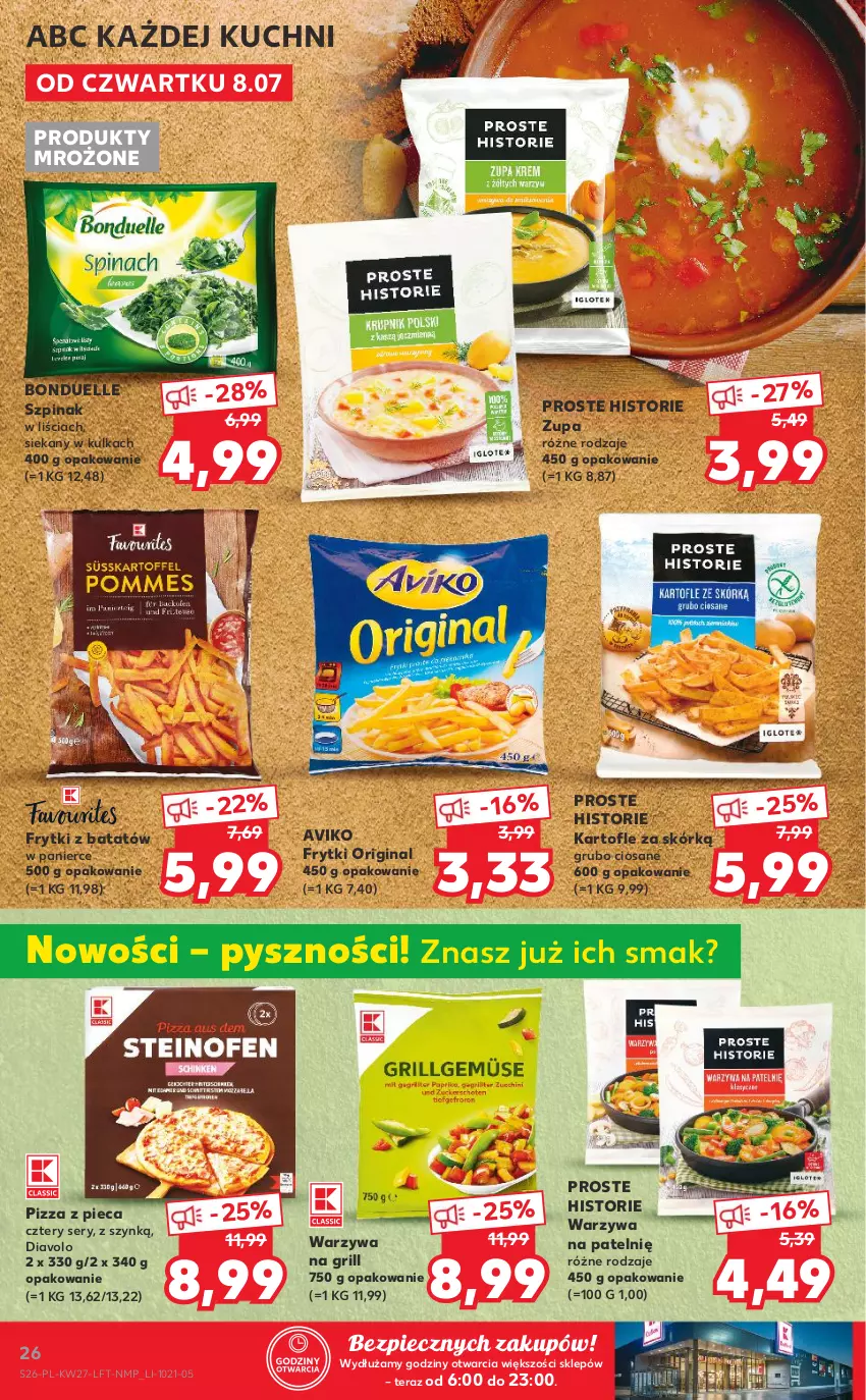 Gazetka promocyjna Kaufland - OFERTA TYGODNIA - ważna 08.07 do 14.07.2021 - strona 26 - produkty: Bonduelle, Frytki, Frytki z batatów, Gin, Grill, Piec, Pizza, Produkty mrożone, Ser, Szpinak, Tera, Warzywa, Zupa