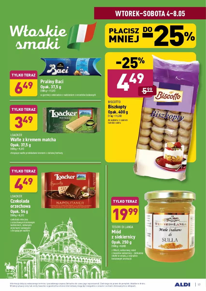 Gazetka promocyjna Aldi - ważna 04.05 do 08.05.2021 - strona 17 - produkty: Biszkopty, Czekolada, Czekolada mleczna, Czekolada orzechowa, Miód, Nektar, Praliny, Tera, Wafle