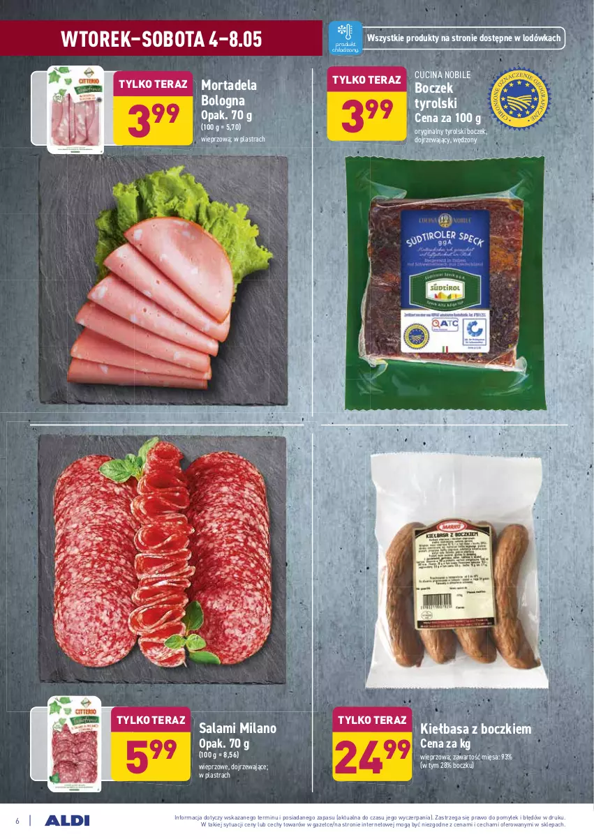 Gazetka promocyjna Aldi - ważna 04.05 do 08.05.2021 - strona 6 - produkty: Boczek, Gin, Kiełbasa, Lodówka, Salami, Tera