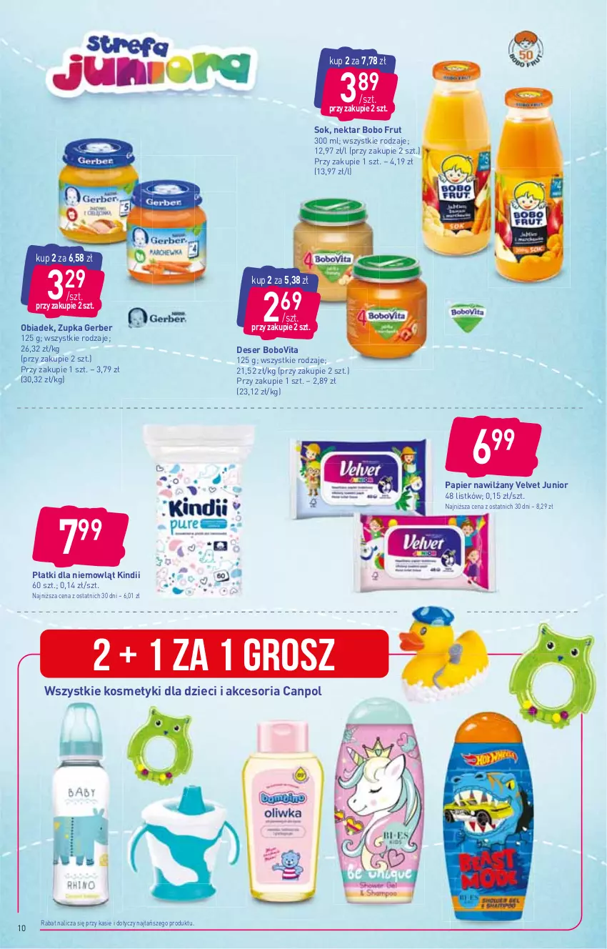 Gazetka promocyjna Stokrotka - Supermarket - ważna 12.01 do 18.01.2023 - strona 10 - produkty: BoboVita, Canpol, Deser, Dzieci, Gerber, Kindii, Kosmetyki dla dzieci, Nektar, Papier, Ser, Sok, Velvet