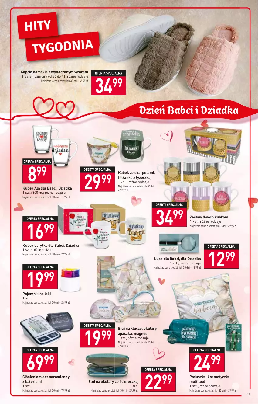 Gazetka promocyjna Stokrotka - Supermarket - ważna 12.01 do 18.01.2023 - strona 15 - produkty: Bateria, Ciśnieniomierz, Filiżanka, Kapcie, Karp, Kosmetyczka, Kubek, Poduszka, Pojemnik, Pojemnik na leki