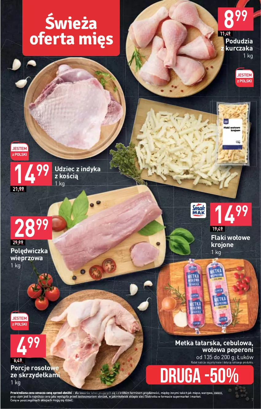 Gazetka promocyjna Stokrotka - Market - ważna 14.09 do 20.09.2023 - strona 11 - produkty: Flaki, Flaki wołowe, Kurczak, Metka tatarska, Mięso, Owoce, Polędwiczka wieprzowa, Por, Udziec z indyka, Warzywa