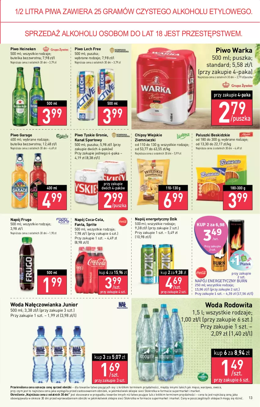 Gazetka promocyjna Stokrotka - Market - ważna 14.09 do 20.09.2023 - strona 18 - produkty: Beskidzki, Chipsy, Coca-Cola, Fa, Fanta, Gra, Heineken, Mięso, Nałęczowianka, Napój, Napój energetyczny, Owoce, Piwa, Piwo, Por, Sport, Sprite, Tyskie, Warka, Warzywa, Woda