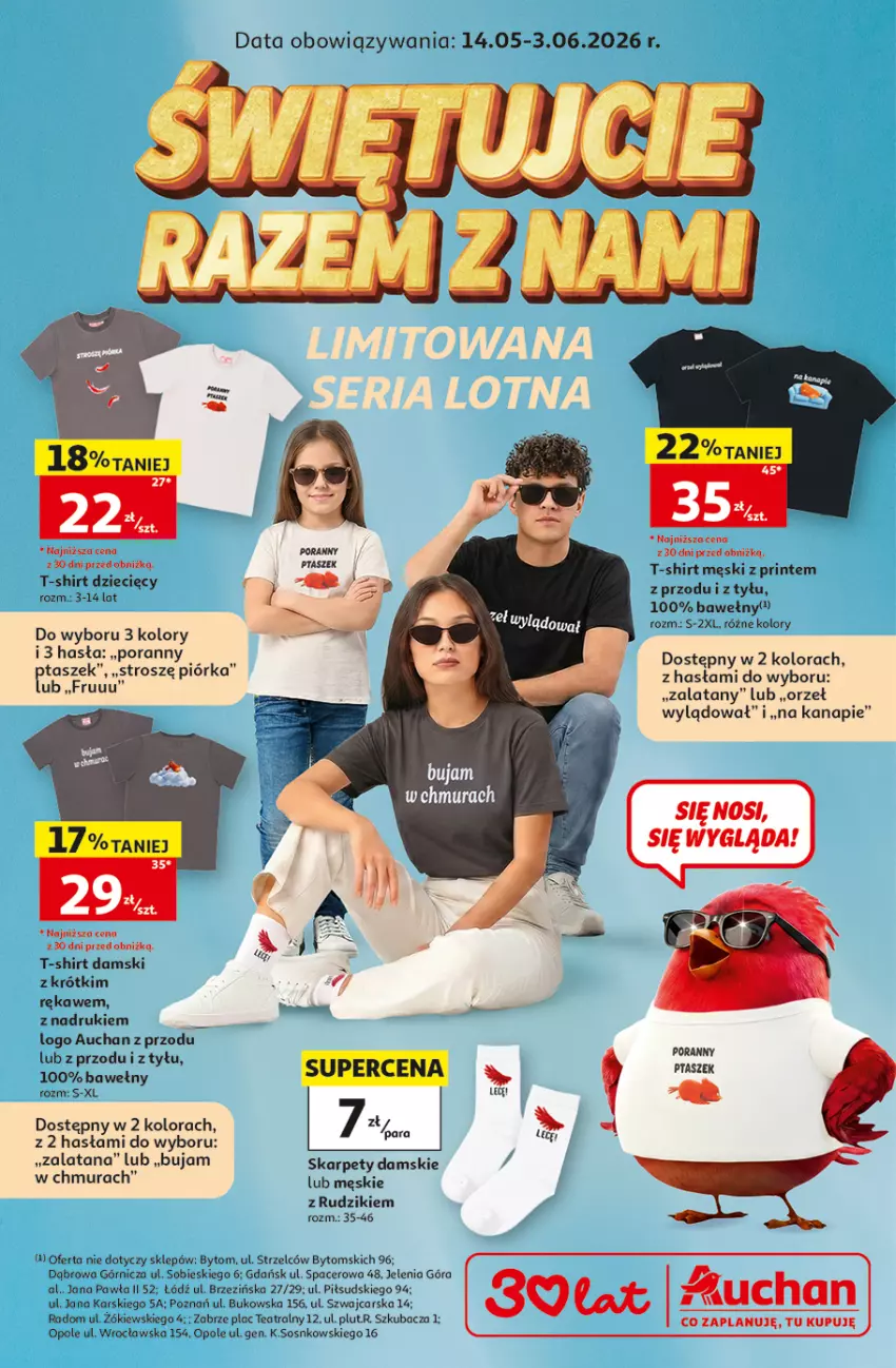Gazetka promocyjna Auchan - Gazetka Świętujcie Razem z Nami 30 Lat Auchan - ważna 14.05 do 03.06.2026 - strona 1 - produkty: Acer, Cars, Dzieci, Karp, Por, Sos, T-shirt