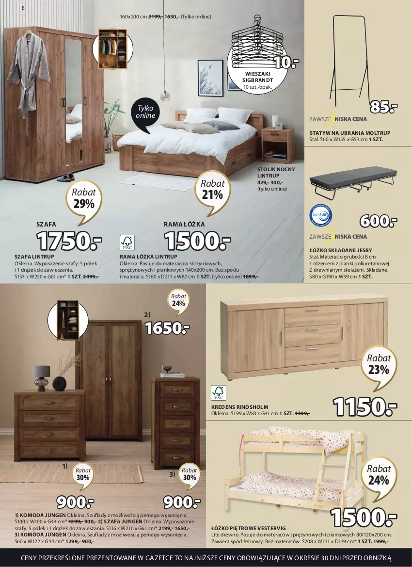 Gazetka promocyjna Jysk - Oferta tygodnia - ważna 08.03 do 16.04.2023 - strona 9 - produkty: Fa, Komoda, Kredens, Materac, Moda, Rama, Rama łóżka, Spód żebrowy, Statyw na ubrania, Stolik, Stolik nocny, Szafa, Tera, Ubrania, Wieszak