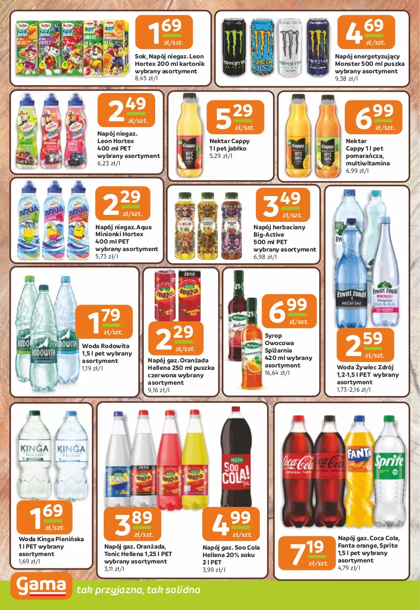 Gazetka promocyjna Gama - Gazetka Gama - ważna 21.08 do 02.09.2025 - strona 10 - produkty: Cappy, Fa, Fanta, Hellena, Hortex, Leon, Napój, Nektar, Oranżada, Sok, Sprite, Syrop, Tonik, Woda