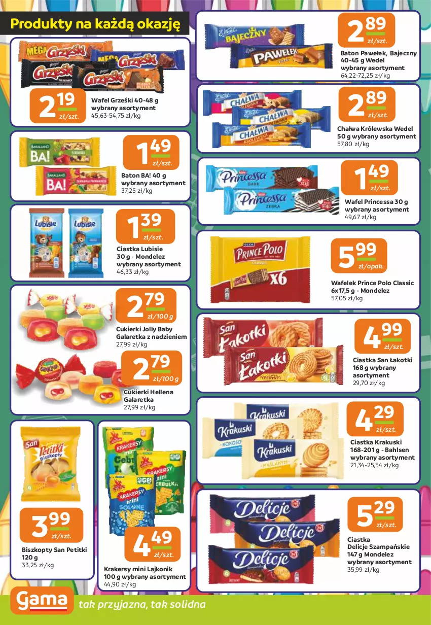 Gazetka promocyjna Gama - Gazetka Gama - ważna 21.08 do 02.09.2025 - strona 4 - produkty: Ba!, Baton, Biszkopty, Chałwa, Ciastka, Cukier, Cukierki, Delicje, Gala, Galaretka, Grześki, Hellena, Krakersy, Krakus, Krakuski, Lajkonik, Lubisie, Prince Polo, Princessa, Wafelek