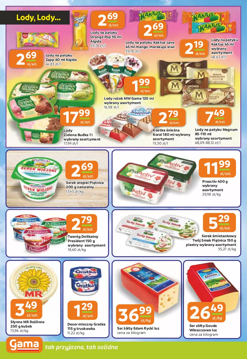 Gazetka promocyjna Gama - Gazetka Gama - ważna 21.08 do 02.09.2025 - strona 6 - produkty: Algida, Deser, Deser mleczny, Edam, Gouda, Gra, Kaktus, Kiwi, Kubek, LG, Lody, Mango, Piątnica, Ser, Serek, Serek wiejski, Słynne, Słynne MR Roślinne, Twaróg, Twaróg delikatny, Twój Smak, Zielona Budka