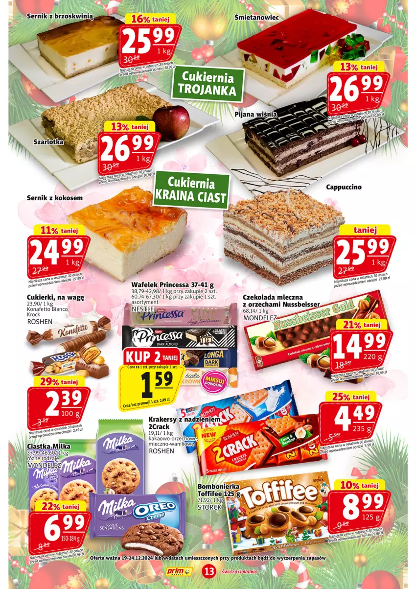 Gazetka promocyjna Prim Market - ważna 12.12 do 18.12.2024 - strona 13 - produkty: Ciastka, Cukier, Cukierki, Czekolada, Czekolada mleczna, Kakao, Kokos, Krakersy, Milka, Princessa, Ser, Toffifee, Wafelek