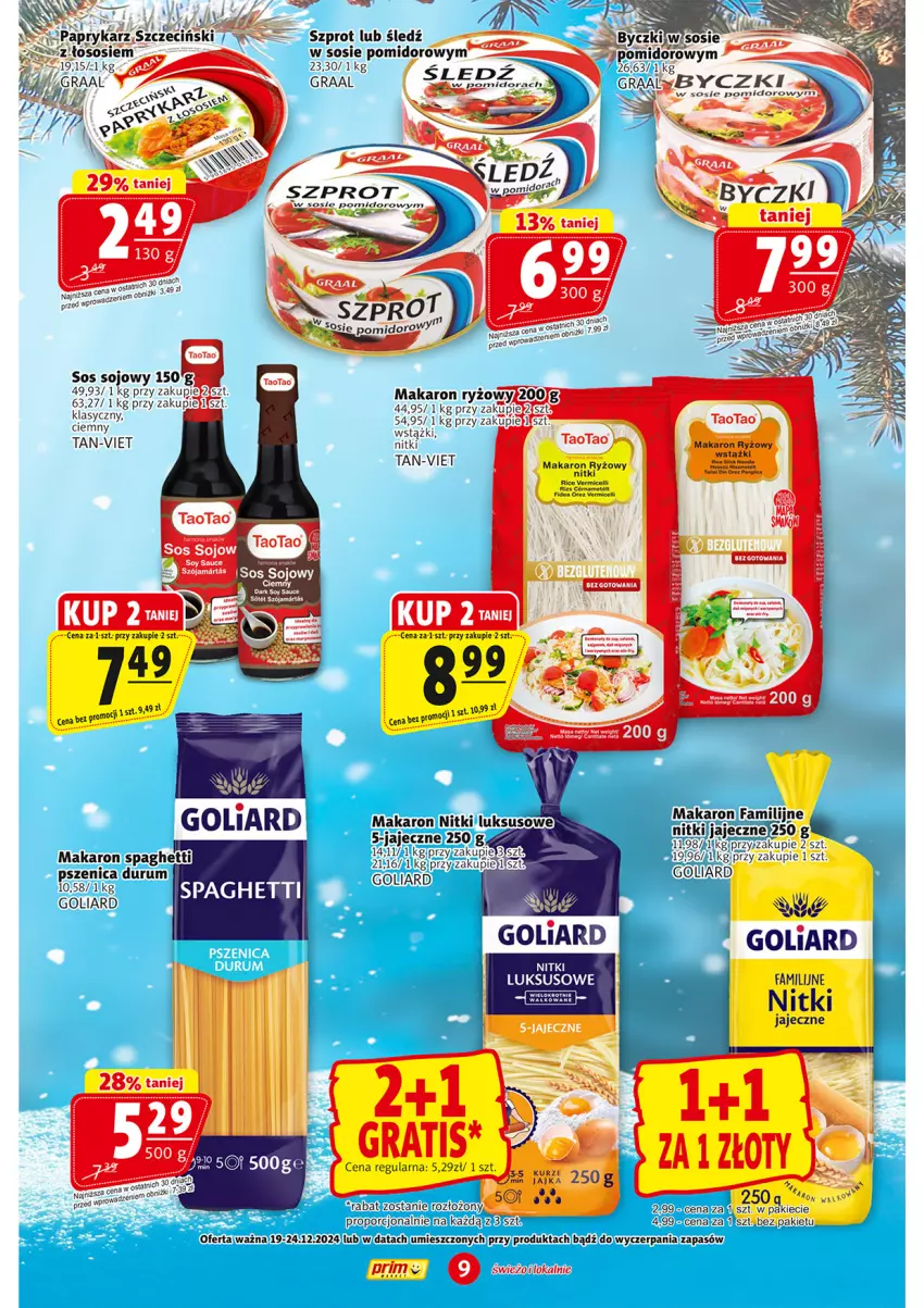 Gazetka promocyjna Prim Market - ważna 12.12 do 18.12.2024 - strona 9 - produkty: Fa, Goliard, Gra, Graal, Makaron, Makaron ryżowy, Por, Rum, Ryż, Sos, Szprot, TaoTao