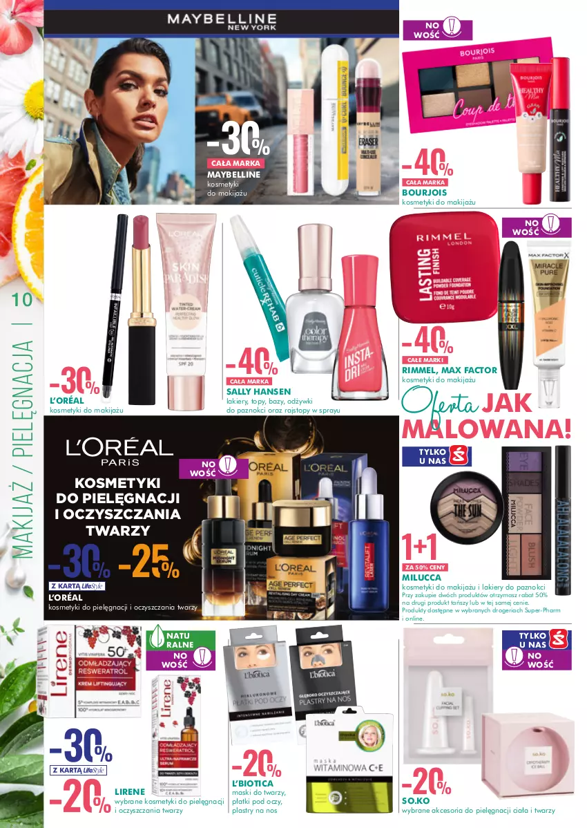 Gazetka promocyjna Super Pharm - Gazetka - ważna 05.05 do 18.05.2022 - strona 10 - produkty: Bell, Bourjois, Fa, Kosmetyki do pielęgnacji, L’Oréal, Lakier, Lirene, Makijaż, Max Factor, Maybelline, Rajstopy, Sally Hansen, Top