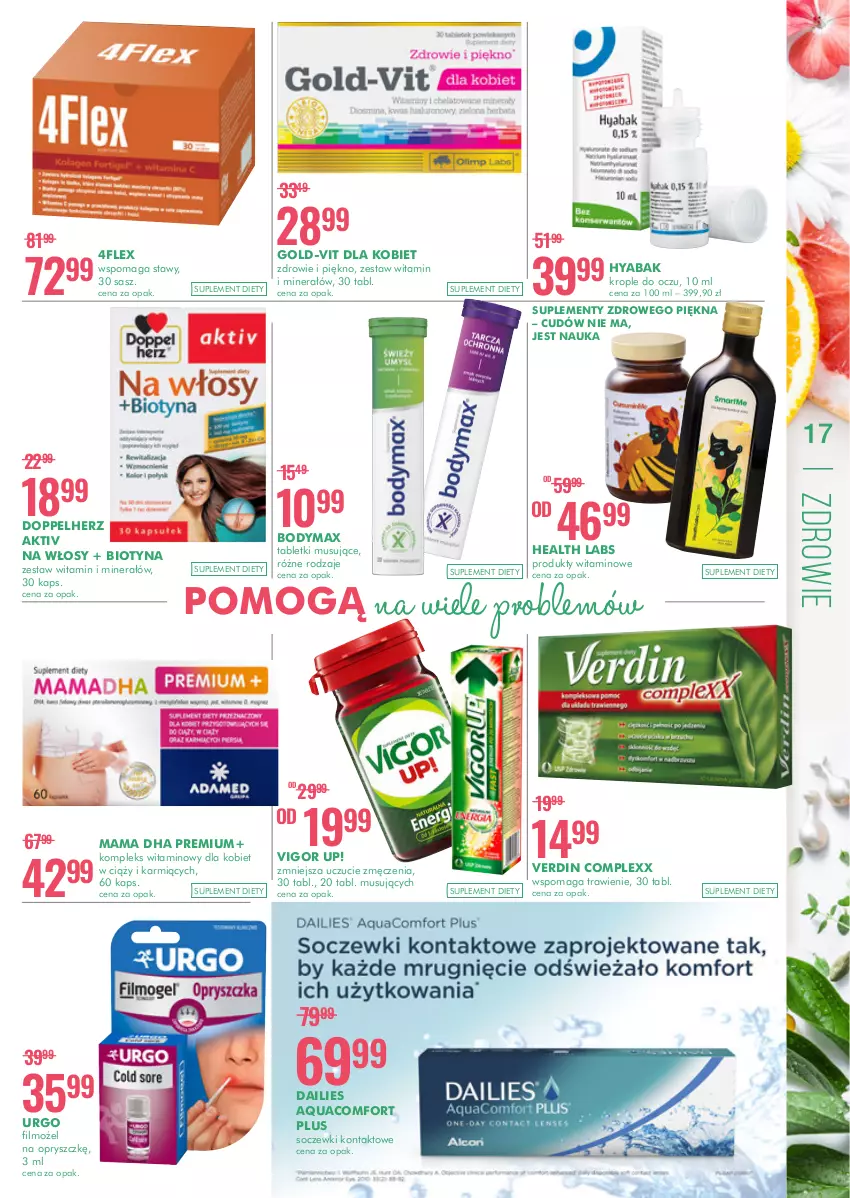 Gazetka promocyjna Super Pharm - Gazetka - ważna 05.05 do 18.05.2022 - strona 17 - produkty: Body, Bodymax, Doppelherz, Karmi, Krople do oczu, Mus, Soczewki kontaktowe, Suplement diety, Tablet, Tabletki musujące, Urgo, Vigor up!, Zdrowie