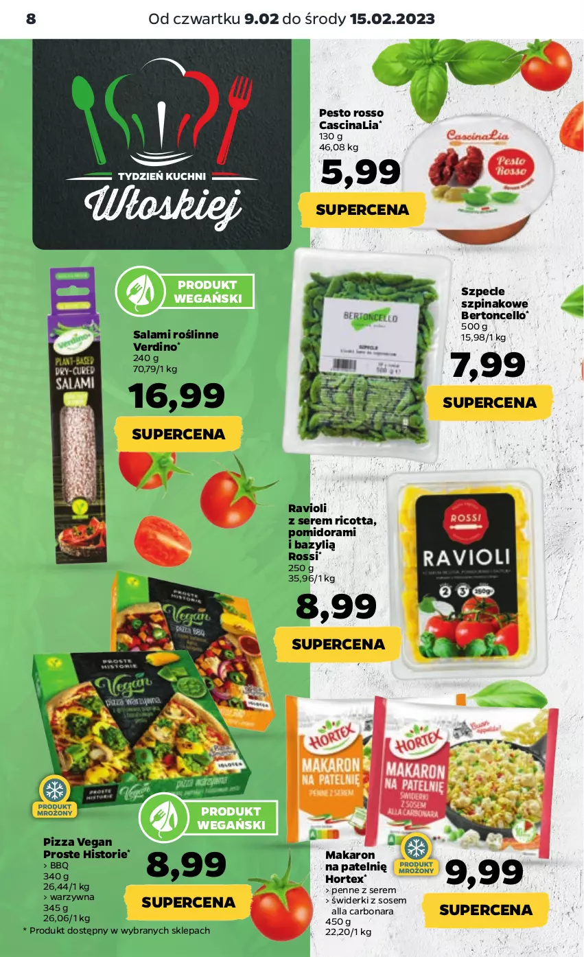 Gazetka promocyjna Netto - Artykuły spożywcze - ważna 09.02 do 15.02.2023 - strona 8 - produkty: Bazyl, Hortex, Makaron, Penne, Pesto, Pizza, Ricotta, Salami, Ser, Sos, Szpinak