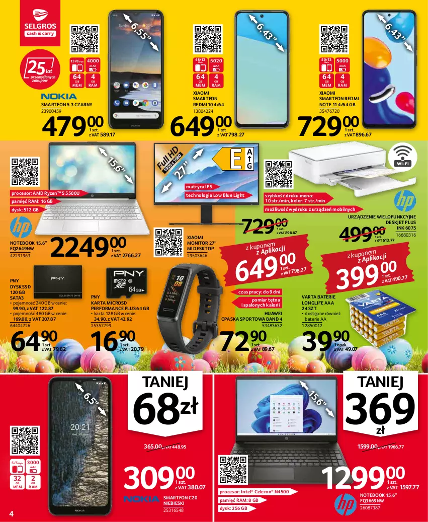 Gazetka promocyjna Selgros - Oferta przemysłowa - ważna 07.04 do 16.04.2022 - strona 4 - produkty: Huawei, Intel, Mobil, Monitor, Notebook, Opaska, Por, Procesor, Redmi Note, Smartfon, Sport, Top, Urządzenie wielofunkcyjne, Varta