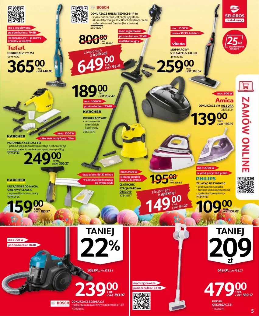 Gazetka promocyjna Selgros - Oferta przemysłowa - ważna 07.04 do 16.04.2022 - strona 5 - produkty: Akumulator, Bateria, Bosch, Mop, Mop parowy, Odkurzacz, Parownica