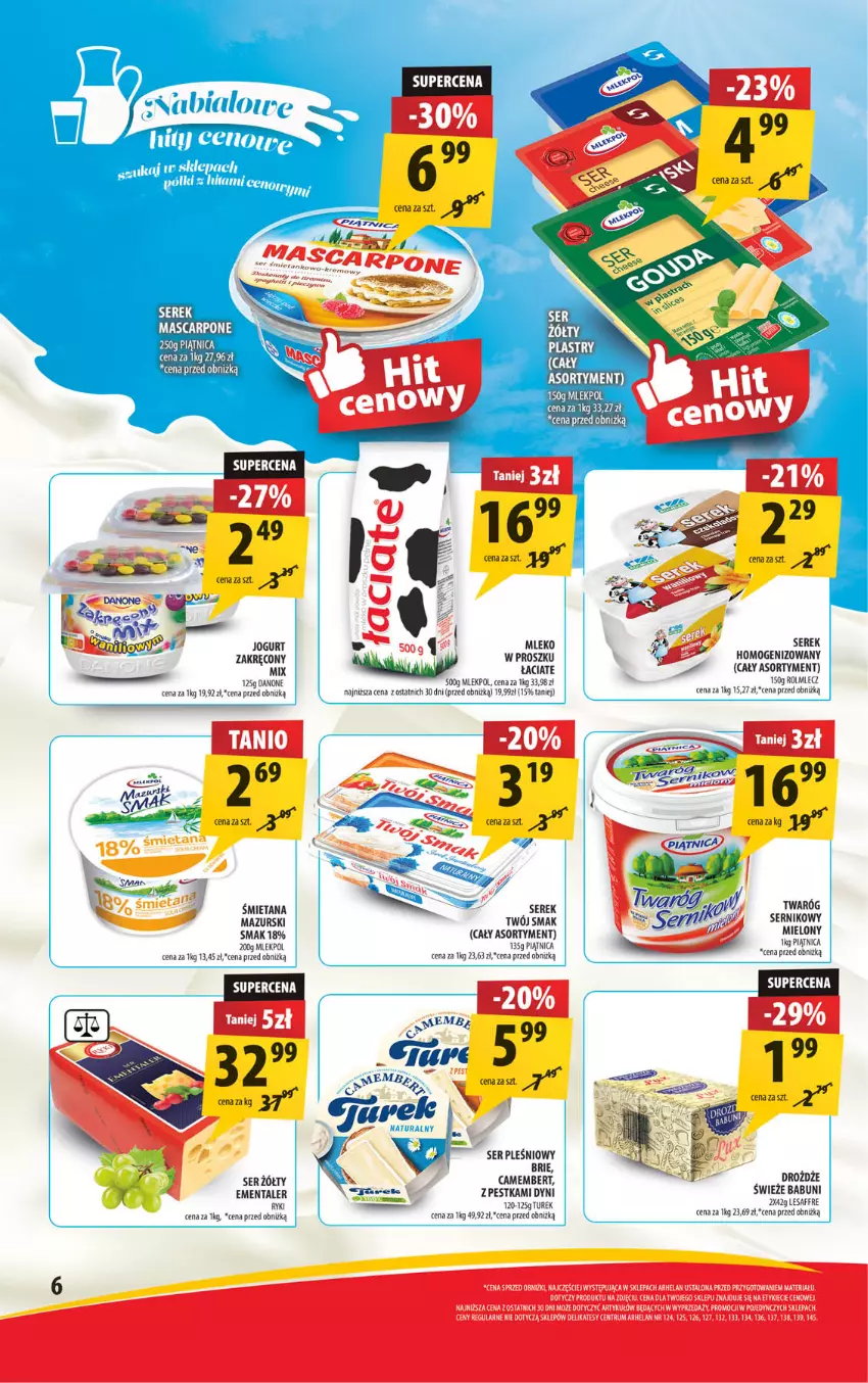 Gazetka promocyjna Arhelan - Gazetka - ważna 28.10 do 10.11.2024 - strona 6 - produkty: Babuni, Camembert, Danone, Drożdże, Ementaler, Jogurt, Mleko, Piątnica, Rolmlecz, Rum, Ser, Ser pleśniowy, Serek, Twaróg, Twój Smak