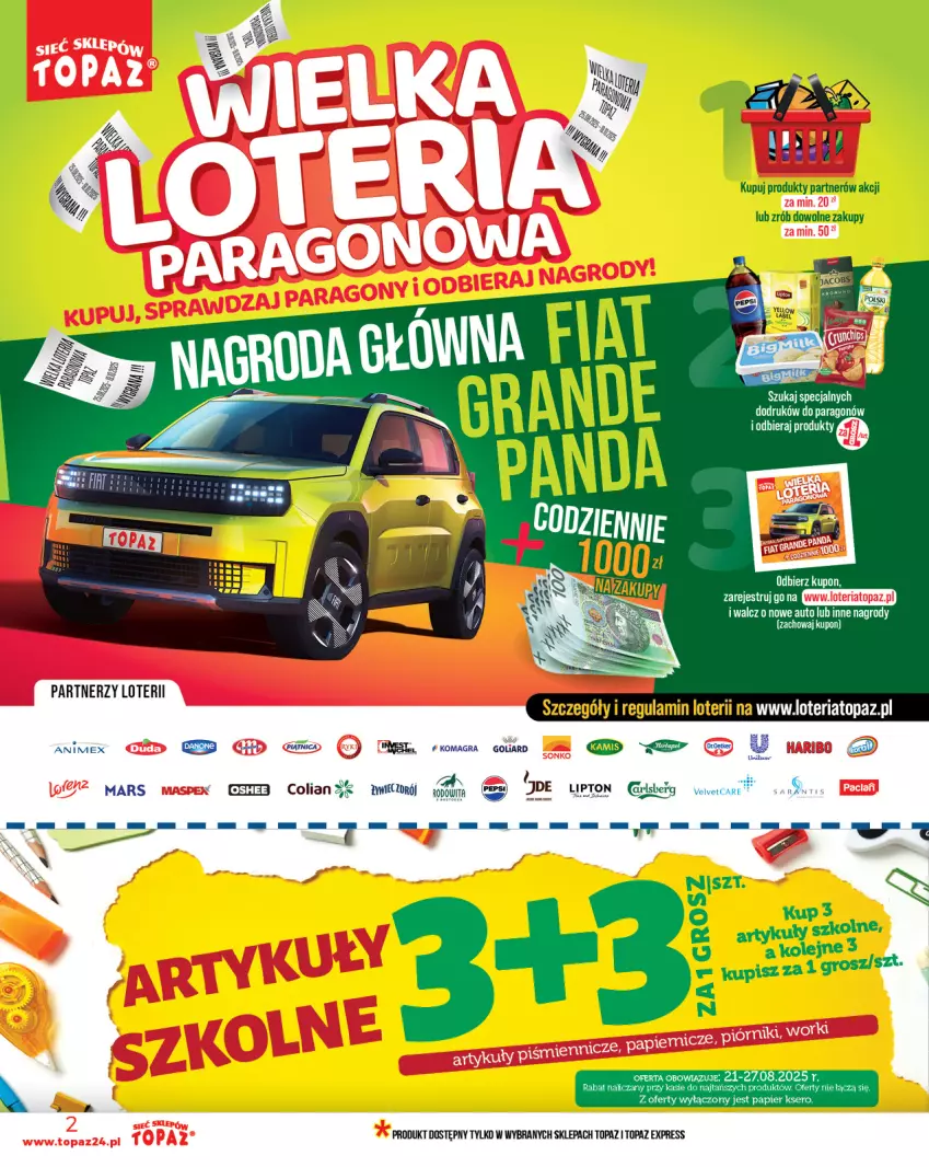 Gazetka promocyjna Topaz - Gazetka - ważna 21.08 do 27.08.2025 - strona 2 - produkty: Danone, Goliard, Gra, Lipton, Mars, Oshee, Piątnica, Top, Velvet