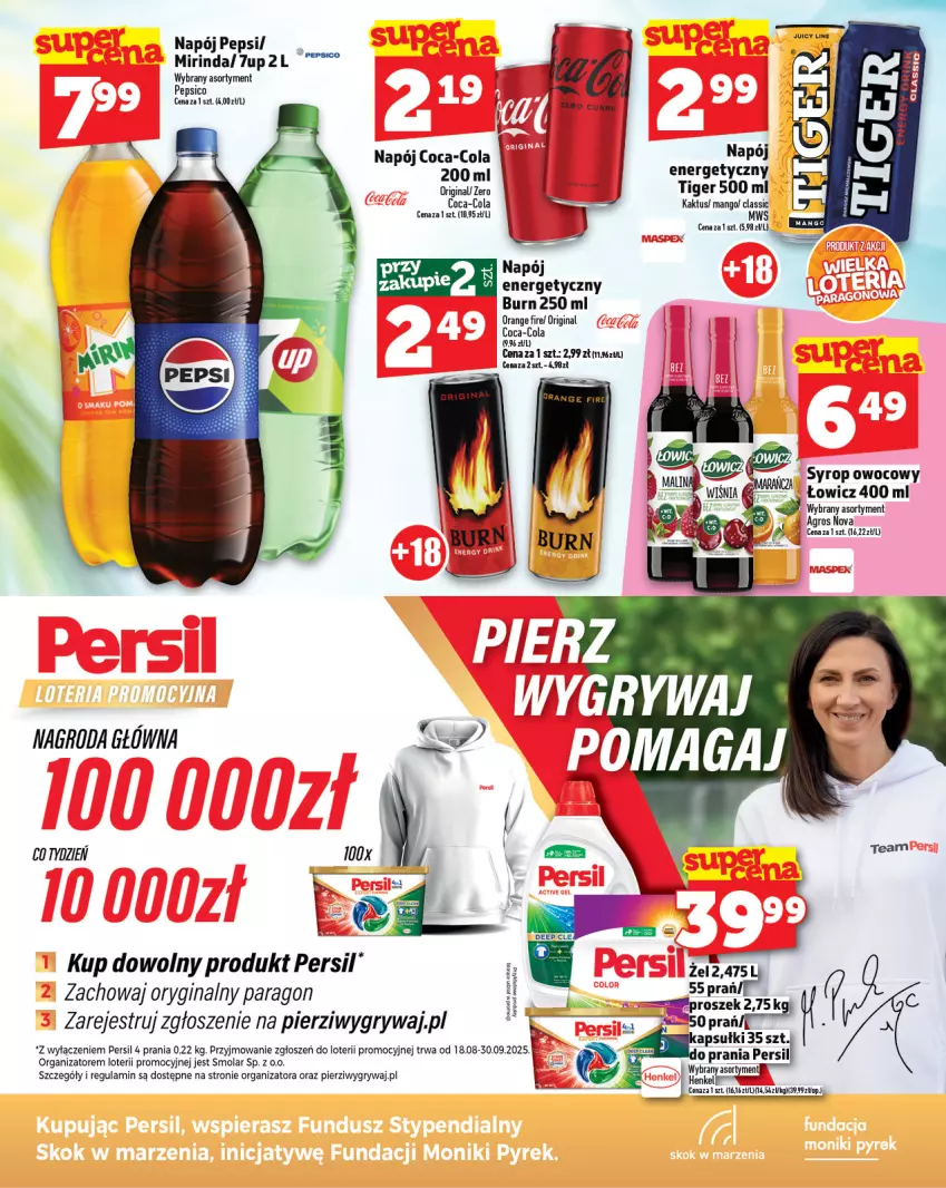 Gazetka promocyjna Topaz - Gazetka - ważna 21.08 do 27.08.2025 - strona 23 - produkty: 7up, Coca-Cola, Fa, Gin, Gry, Kaktus, Mango, Mirinda, Mola, Napój, Pepsi, Persil, Syrop, Tiger