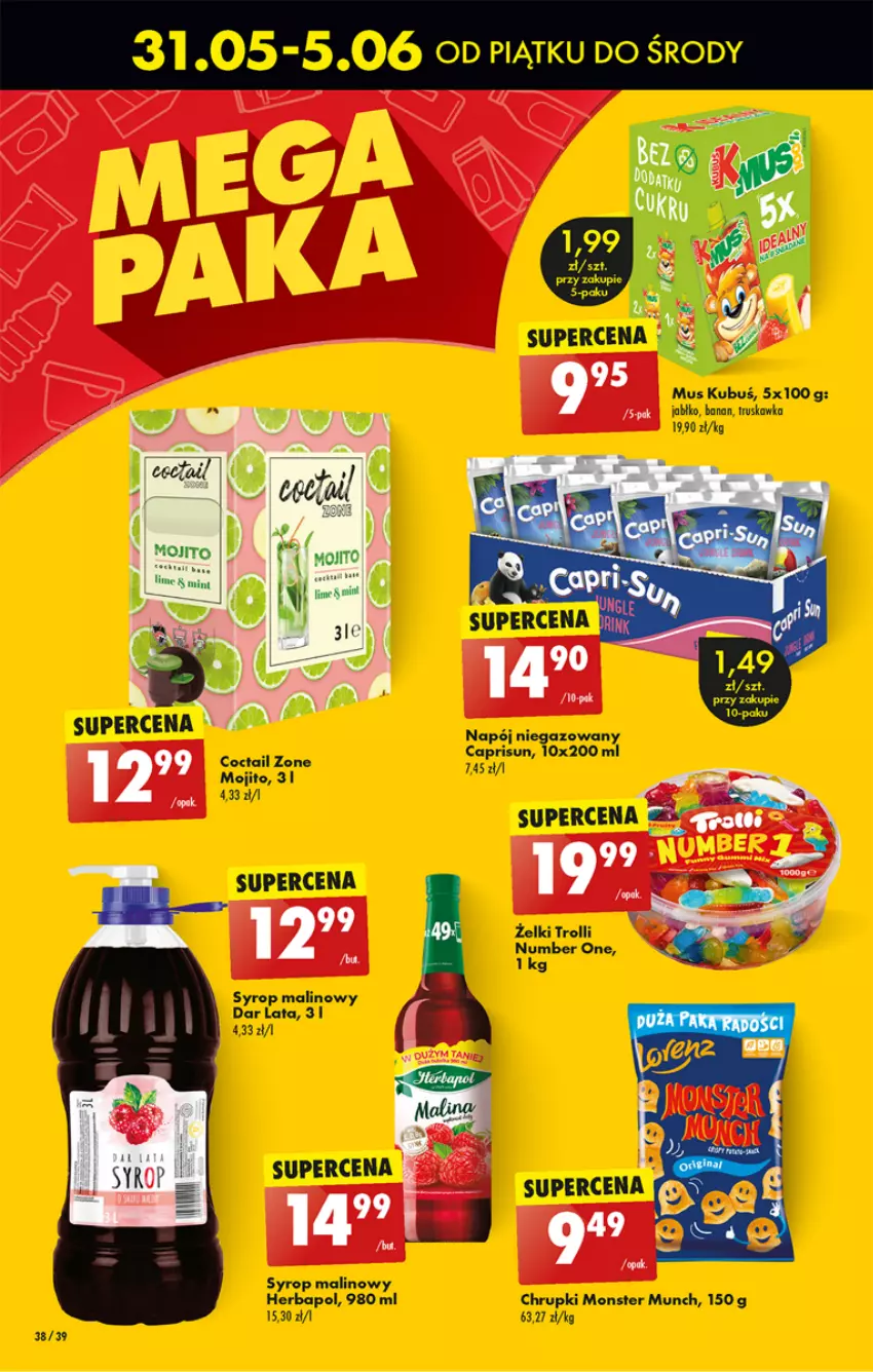 Gazetka promocyjna Biedronka - Od czwartku - ważna 06.06 do 12.06.2024 - strona 44 - produkty: Chrupki, Fa, Herbapol, Kubuś, Monster Munch, Mus, Napój, Napój niegazowany, Syrop