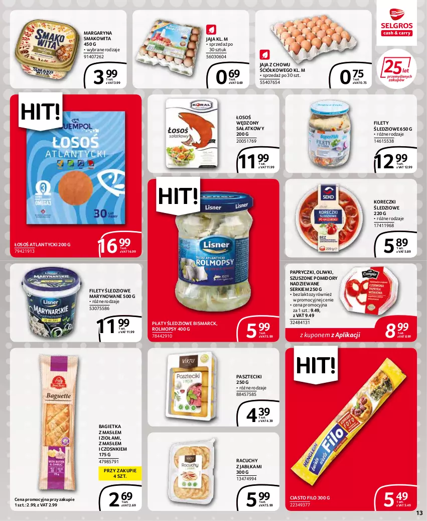 Gazetka promocyjna Selgros - Extra Oferta - ważna 01.05 do 31.05.2022 - strona 13 - produkty: Bagietka, Jabłka, Jaja, Koreczki śledziowe, Margaryna, Mop, Oliwki, Płaty śledziowe, Pomidory, Sałat, Ser, Smakowita